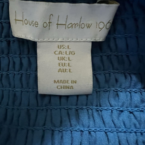 House of Harlow 1960 Large Tropical Parrot Linen Midi Dress Puff Sleeve Blue - Picture 10 of 11
